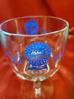 Vintage Pabst Blue Ribbon 12oz 6 1/8  Beer Glass Pedestal Goblet Chalice PBR • $5
