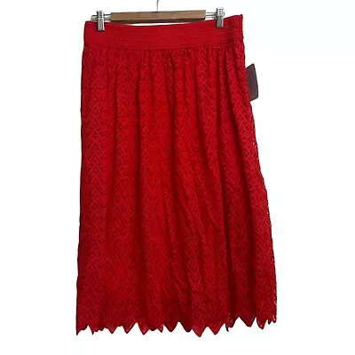 Metro Wear Womens Large Red Lace Skirt A-line Midi Stretch Lined • $19.49