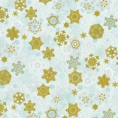 Christmas Fabric - Merry Berry Bright Metallic Snowflake Blue - RJR YARD • $10.97