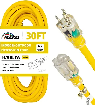 Lighted Outdoor Extension Cord14 Gauge 3 Prong SJTW Heavy Duty Yellow Extension • $11.50