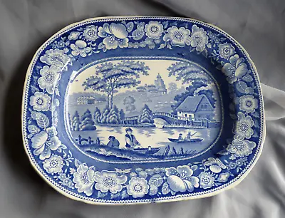 £75 • Buy Antique Blue & White Platter Nuneham Park Courtenay Wild Roses 19th Century