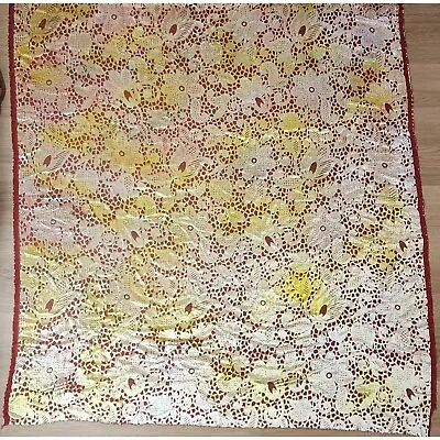 Burnout Panne Silk Chiffon Cut Velvet Fabric Yellow Pink Floral 46  W 2 Yards • $100