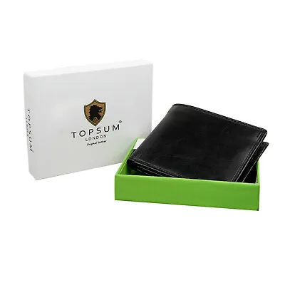 Topsum London Men RFID Real Leather Wallet ID Window Zip Coin Pouch 4015 Black • £20