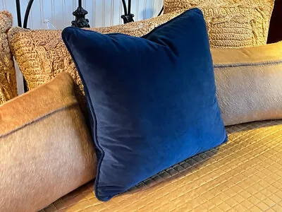 Restoration Hardware Rh Rodeo Home Blue Velvet Bed Couch 20x20 Toss Throw Pillow • $48.90