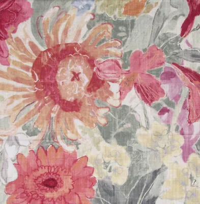 £98 • Buy 4.3 Meters X JANE CHURCHILL  Vita  Linen Fabric Painterly Vibrant Flowers