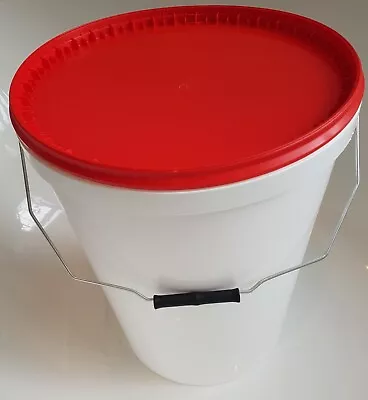 25 L Ltr Litre White Plastic Bucket Container With RED Lid And Metal Handle • £11.99