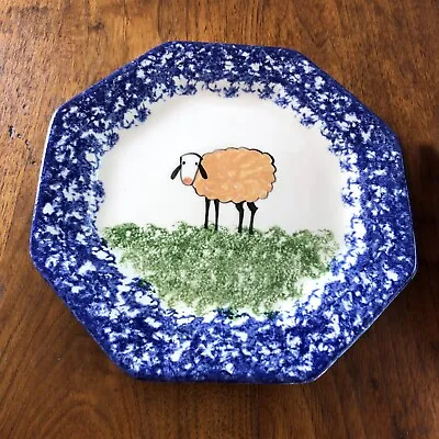 Molly Dallas Spatterware Folk Art Blue Sheep B&B Dessert Plate 6 7/8  C295 • $5.99