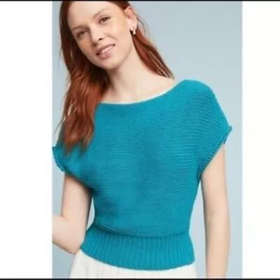 Anthropologie Moth Womens Riverwalk Sweater Size Medium Teal Made In Italy • $19.99