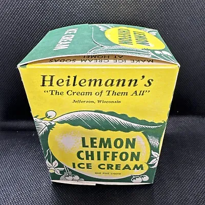 Vintage Heilemanns Lemon Chiffon Ice Cream Container 1 Pint • $10