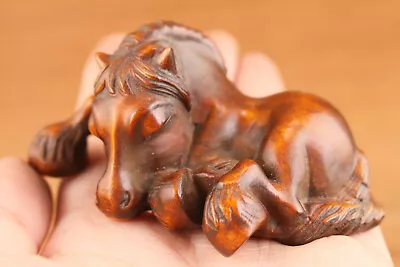 Japanese Old Boxwood Hand Carved Horse Statue Netsuke Collectable Home Deco • £23.99