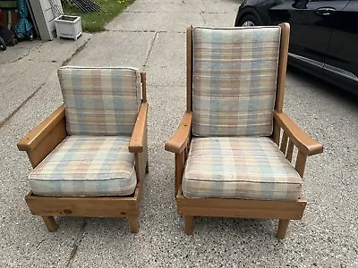 Vintage Habitant Knotty Pine Him & Hers Cabin Cottage Chairs Bay City Michigan • $599.97