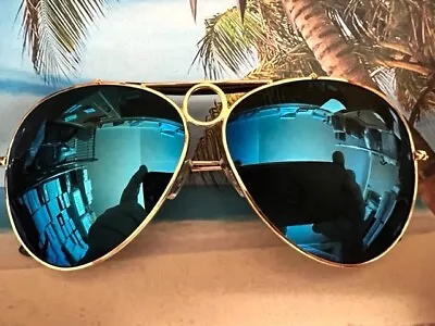 Extra Large Blue Mirror Aviator Sunglasses With Gold Frame • $11.95