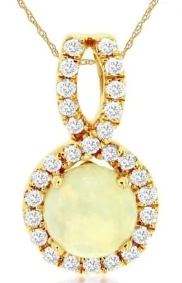 .70ct Diamond & Aaa Opal 14kt Yellow Gold Round Halo Infinity Floating Pendant • $1379.04