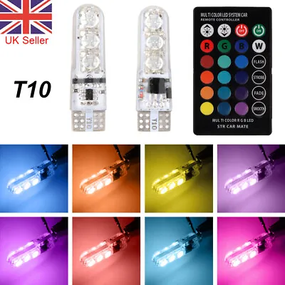 £3.68 • Buy 2pcs T10 LED Remote Control W5W 501 RGB Color Changing Car Wedge Side Bulb Light