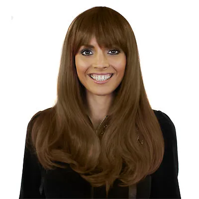 Brown Heat Resistant Wig Heat And Style Straight Hairpiece Fancy Dress Wig • £9.99