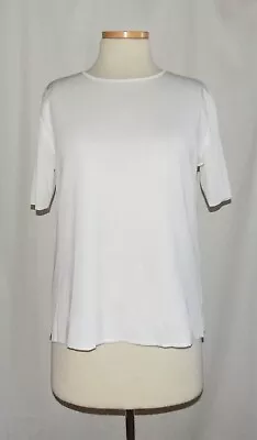 Misook White 100% Acrylic Knit Short Sleeve Lightweight Pullover Tunic Top L • $35