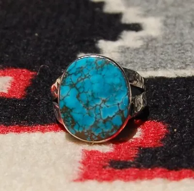 Navajo Sterling Silver  Mens Ring Spiderweb Turquoise And Stamping Sz 11 • $75