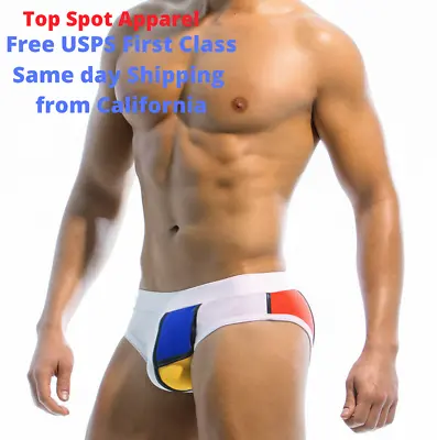 Men's Low Rise | Contoured Mondrian | Color Blocked | Cruise Vacation | Swimsuit • $15.85