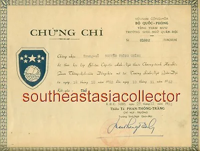 Vietnam VNCH 1962 Army English School Certificate Trường Sinh Ngữ Quân Đội • $90
