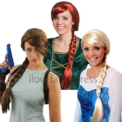 Ladies Plait Wig Brown Red Blonde Choose Colour Character Fancy Dress Accessory • £10.99