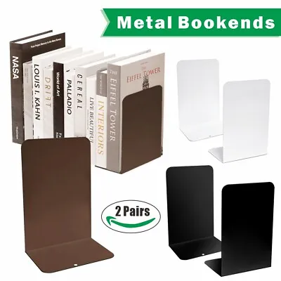 Heavy Duty Metal Book Ends Shelf Bookends Home Office School Shelves Pack Of 4 • £11.99