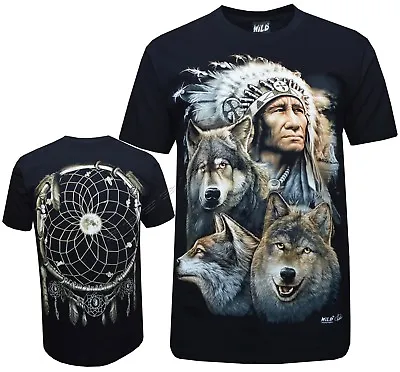 New Wolf Eagle Moon Biker Native American Red Indian Motorbike T- Shirt M - 3XL • £11.99
