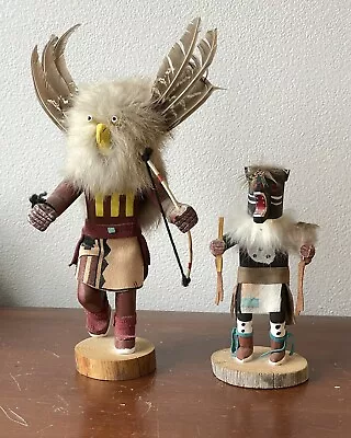 Pair Vintage HOPI Kachina Doll Owl Black Wolf Artist Signed 10” • $26