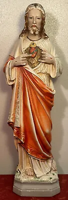 $69.99 • Buy Vintage Sacred Heart Of Jesus Chalkware Plaster Statue Religious Sculpture 17”