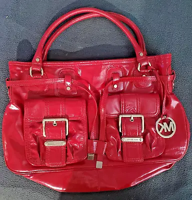 Michael Kors Rich Scarlet Red Leather Handbag W/gold Hardware/detailing Xmas • $38.88