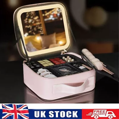 Large Makeup Bag With Light Up LED Mirror Travel Cosmetic Train Storage Case NEW • £29.99