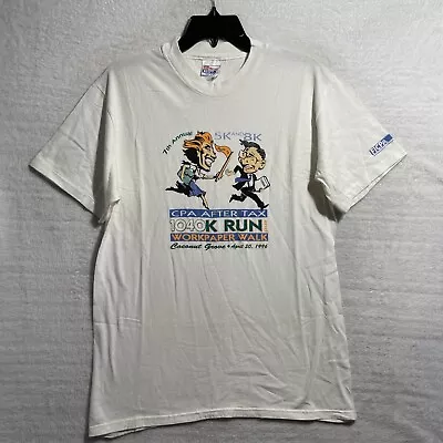 Vtg 90's Running Shirt Mens Medium Corporate White Single Stich Crew Neck • $4.99