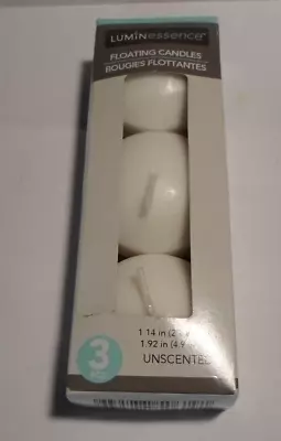 New Box 3 Luminessence Floating Candles Round White Unscented 3 Hours Each Nib • $9.95