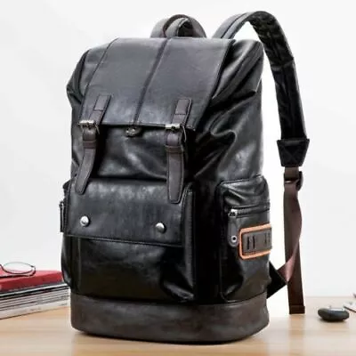 Men's Leather Backpack Shoulder Bag Weekender Travel School Laptop Bags Daypack • $34.99