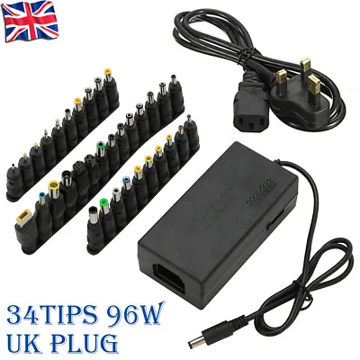 Universal Adapter AC DC Power Supply Charger Multi Laptop Notebook 34 Tips Heads • £19.99