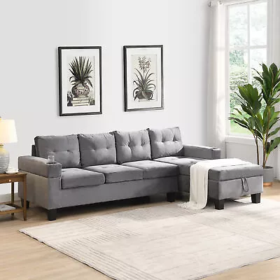 Modern L Shape 4 Seat Sectional Sofa Set For Living Room With  Chaise Lounge • $608.06