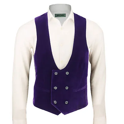 Men's Vintage Velvet Double Breasted Tux Suit Waistcoat Low U Cut Slim Fit Vest • $31.12