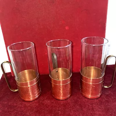 3 Hammered Copper Drinking Glasses With Brass Handles Made In Japan • $15