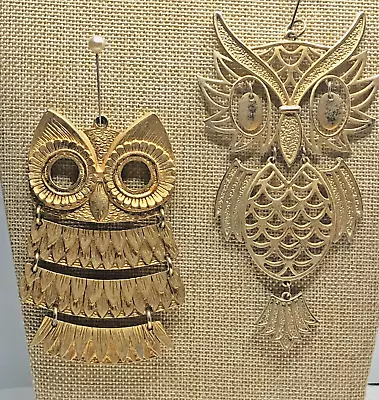 Vintage Hinged Moveable Gold Tone Owl Pendants Qty. 2 Approx. 4.5 & 3.5  • $13.99