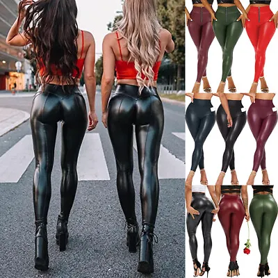 £14.26 • Buy Womens Sexy Faux Leather Leggings Push Up High Waist Pants Stretch PVC Trousers