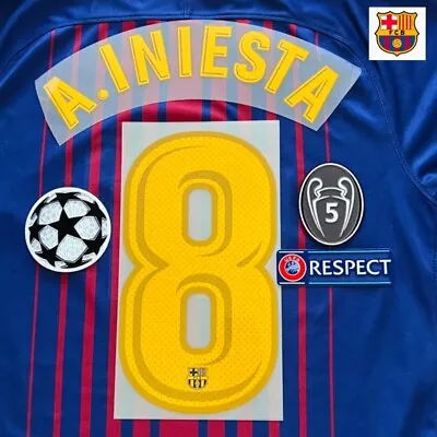 Barcelona A. INIESTA #8 Champions  League Nameset + Patch 2017/18 Heat Transfer • £20