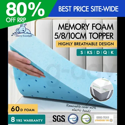 $132.95 • Buy S.E. Memory Foam Mattress Topper 5/8/10cm Cool Gel Queen Bed Bamboo Cover