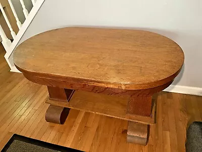 Antique EMPIRE Oak Library Oval Table Desk -- Extremely Hard To Find! • $325