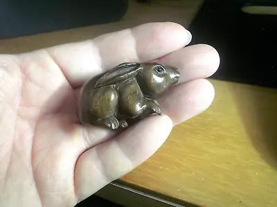 1a.  Hand Carved Box Wood Netsuke Hare Or Rabbit Front Paws Up Over 30 Yrs Old • £32.99