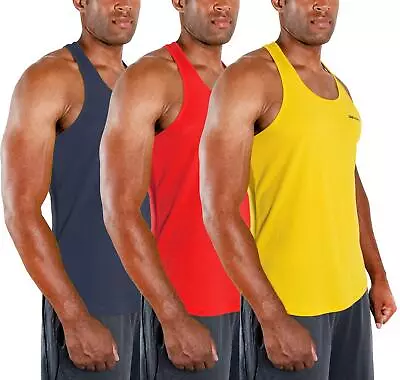 3 Pack Men's Y-Back Dry Fit Muscle Gym Workout Tank Top (Medium Charcoal/Red... • $29.37