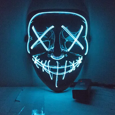 White LED Purge Halloween Costume Mask Glow In Dark Light Up Scary Rave Festival • $25