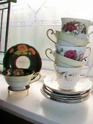 6 Vintage Tea Cups And Saucers Collection Mix & Match Wedding Bridal Party Gift • $52.65