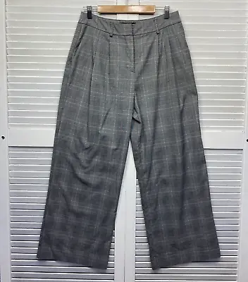 Decjuba Pants Womens 12 Grey Check Plaid Pockets Pleated Business Office • $27.95