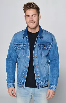 Men’s Red Label Premium Faded Denim Cotton Jean Button Up Slim Fit Jacket S-4XL • $33.19