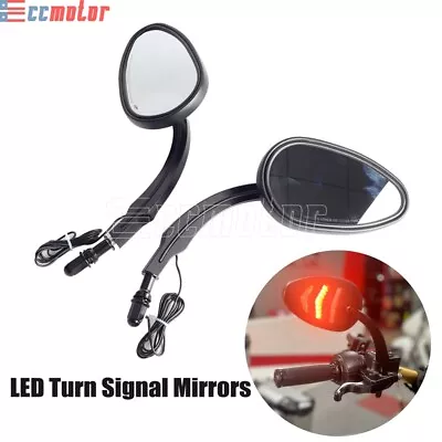 Pair Rearview Side Mirrors With LED Turn Signal Light For Harley Road King 14-22 • $82.99