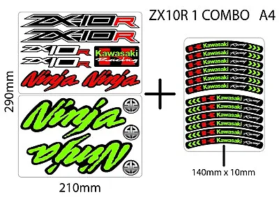 KAWASAKI ZX10R Manufacturer Logos & Wheel Rim Stickers Decals Emblems Kit Pack. • £11.99